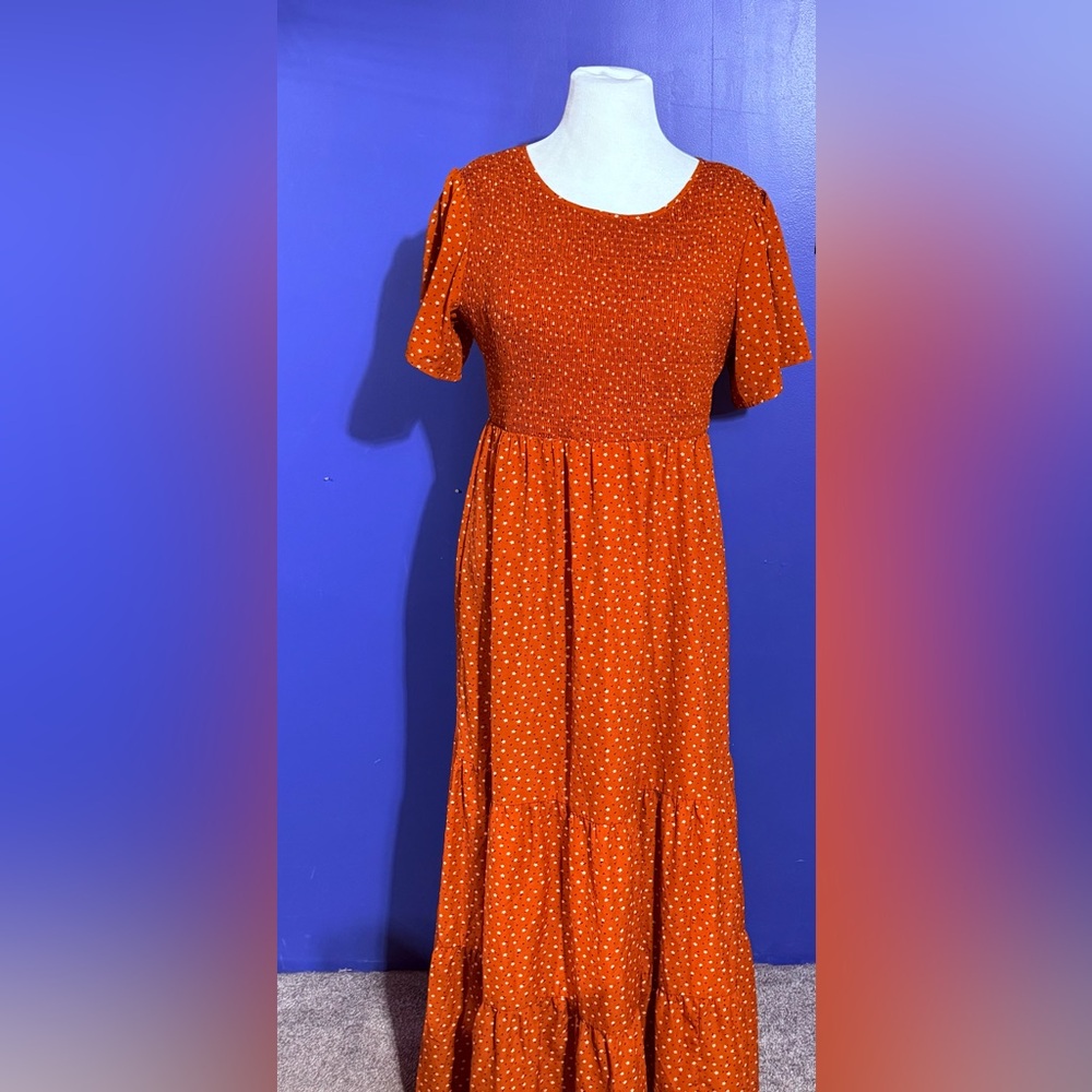 Elegant Orange Maxi Dress From Kranda with Small White Flowers
